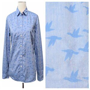 Boden Womens Size 8R Blue Birds Print Button Up Long Sleeve Classic Shirt Top